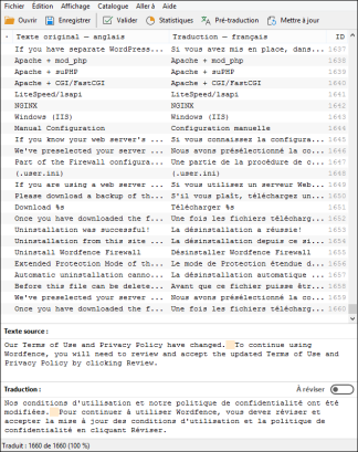 Écran PoEdit de la traduction française pour Wordfence V-7.1.6